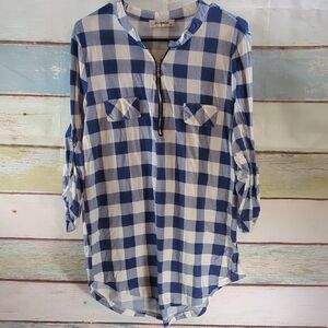 JCZHWQU Blue and White Plaid Tunic Top